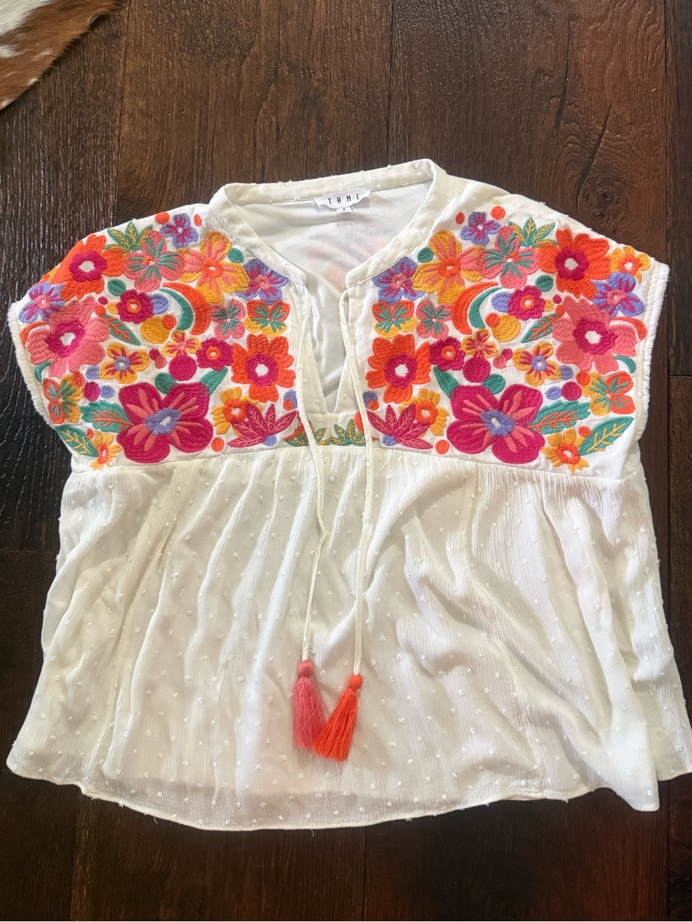 THML Cream Lightweight Top with Subtle Pastel Detail